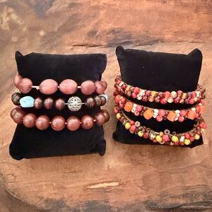Bohemian Beaded Bracelet Set - Brown and Red